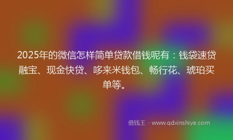 2025年的微信怎样简单贷款借钱呢有：钱袋速贷融宝、现金快贷、哆来米钱包、畅行花、琥珀买单等。