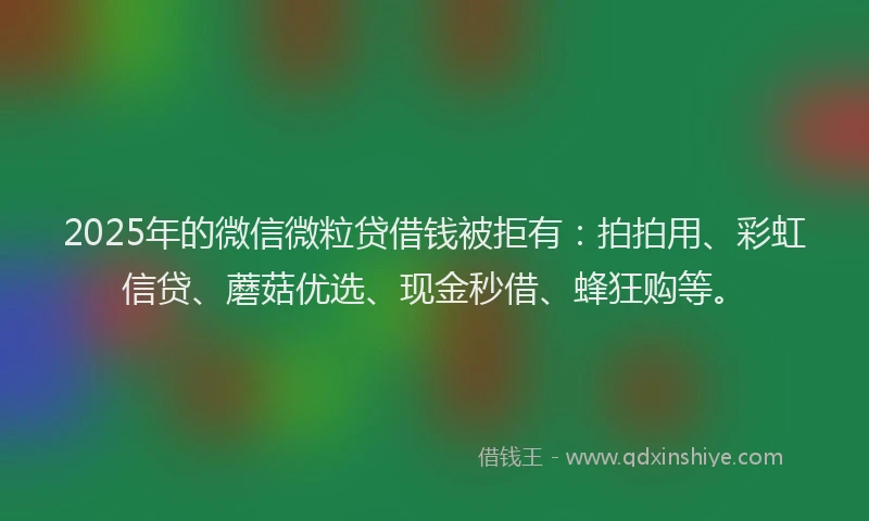 2025年的微信微粒贷借钱被拒有：拍拍用、彩虹信贷、蘑菇优选、现金秒借、蜂狂购等。