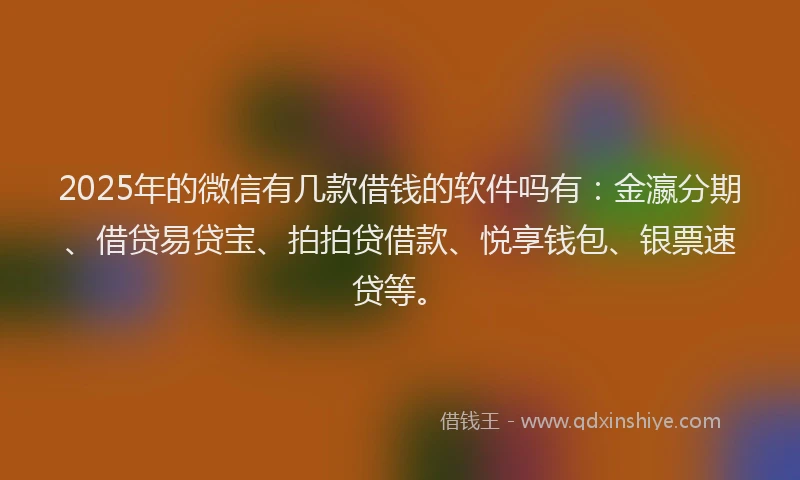 2025年的微信有几款借钱的软件吗有：金瀛分期、借贷易贷宝、拍拍贷借款、悦享钱包、银票速贷等。