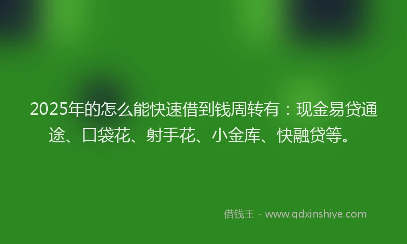 2025年的怎么能快速借到钱周转有：现金易贷通途、口袋花、射手花、小金库、快融贷等。