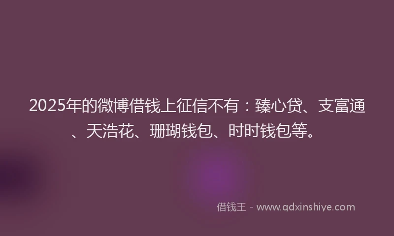 2025年的微博借钱上征信不有：臻心贷、支富通、天浩花、珊瑚钱包、时时钱包等。