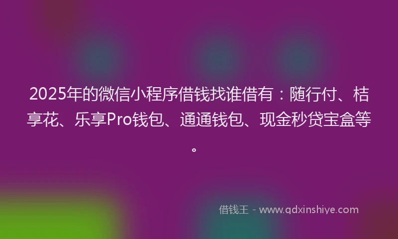 2025年的微信小程序借钱找谁借有：随行付、桔享花、乐享Pro钱包、通通钱包、现金秒贷宝盒等。