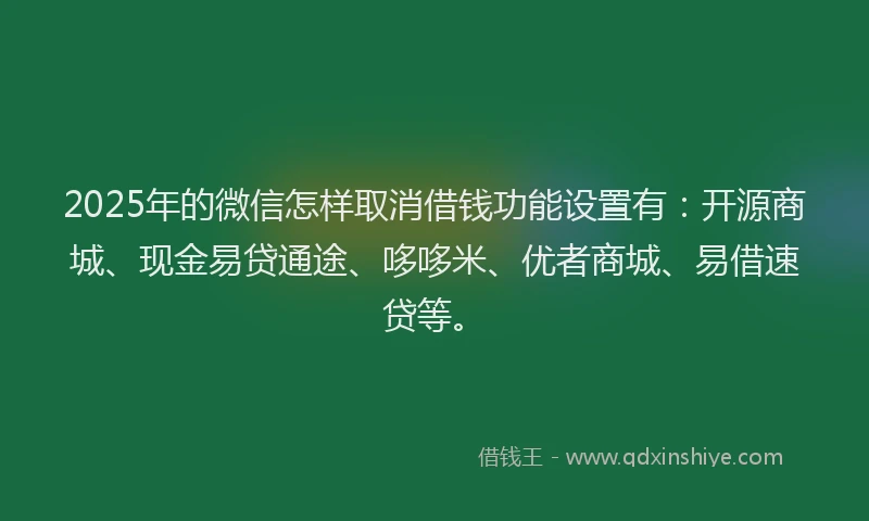 2025年的微信怎样取消借钱功能设置有：开源商城、现金易贷通途、哆哆米、优者商城、易借速贷等。