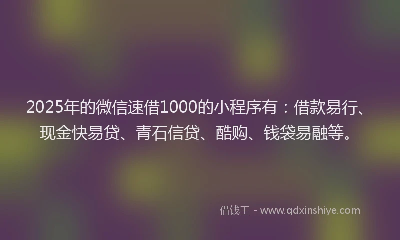 2025年的微信速借1000的小程序有：借款易行、现金快易贷、青石信贷、酷购、钱袋易融等。
