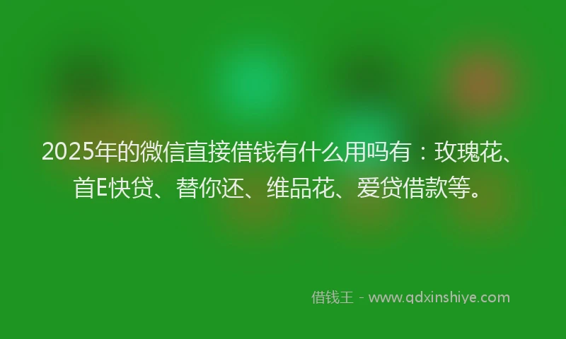 2025年的微信直接借钱有什么用吗有：玫瑰花、首E快贷、替你还、维品花、爱贷借款等。
