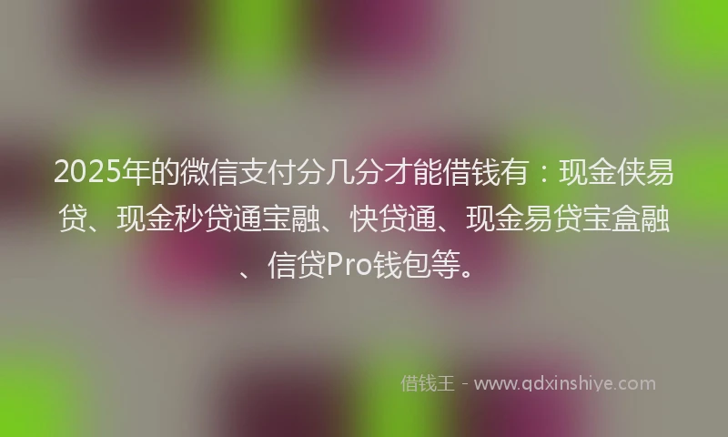 2025年的微信支付分几分才能借钱有：现金侠易贷、现金秒贷通宝融、快贷通、现金易贷宝盒融、信贷Pro钱包等。