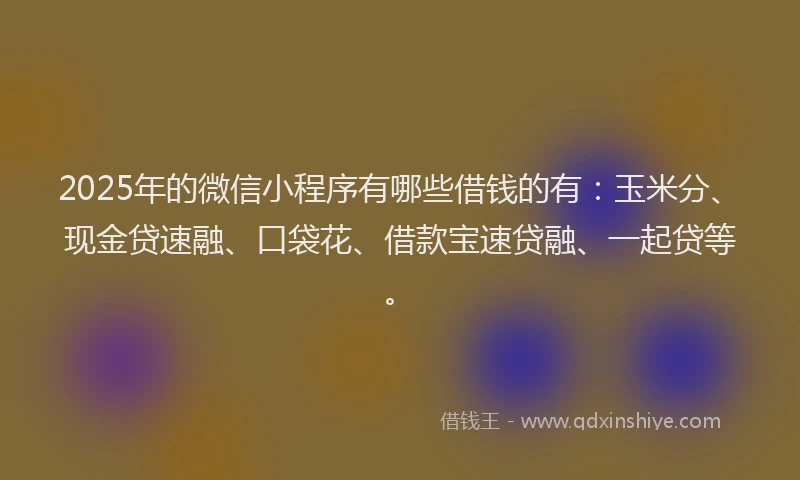 2025年的微信小程序有哪些借钱的有：玉米分、现金贷速融、口袋花、借款宝速贷融、一起贷等。
