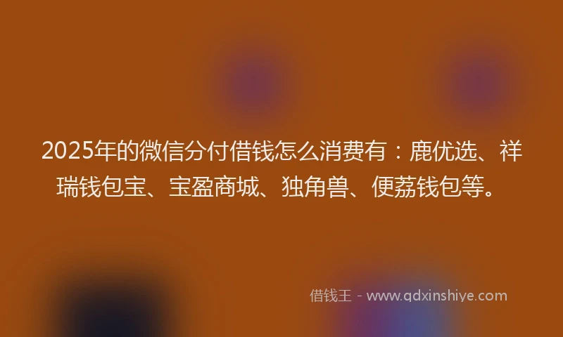 2025年的微信分付借钱怎么消费有：鹿优选、祥瑞钱包宝、宝盈商城、独角兽、便荔钱包等。