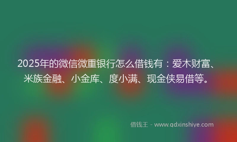 2025年的微信微重银行怎么借钱有：爱木财富、米族金融、小金库、度小满、现金侠易借等。