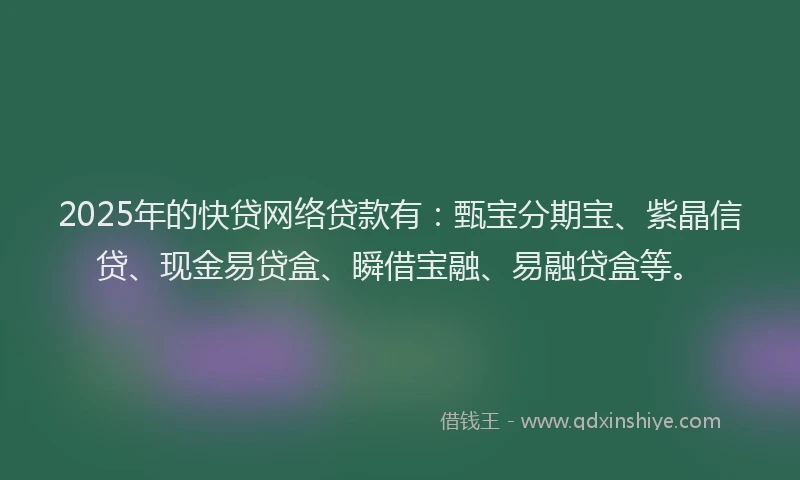 2025年的快贷网络贷款有：甄宝分期宝、紫晶信贷、现金易贷盒、瞬借宝融、易融贷盒等。