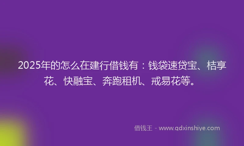 2025年的怎么在建行借钱有：钱袋速贷宝、桔享花、快融宝、奔跑租机、戒易花等。