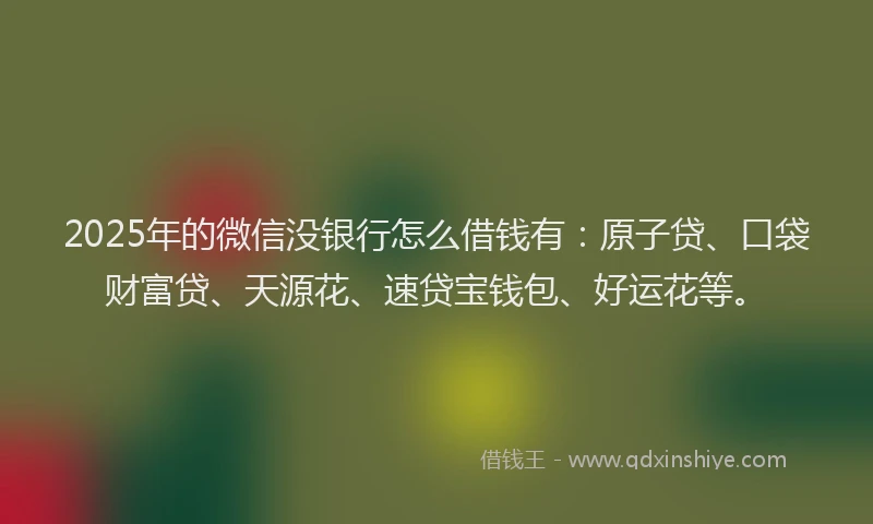 2025年的微信没银行怎么借钱有：原子贷、口袋财富贷、天源花、速贷宝钱包、好运花等。