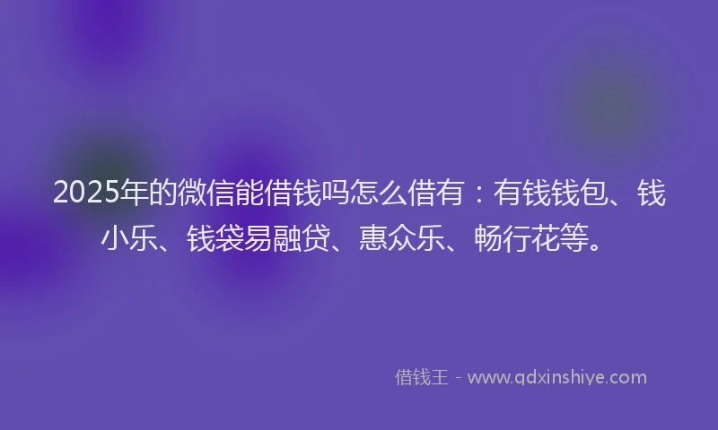 2025年的微信能借钱吗怎么借有：有钱钱包、钱小乐、钱袋易融贷、惠众乐、畅行花等。