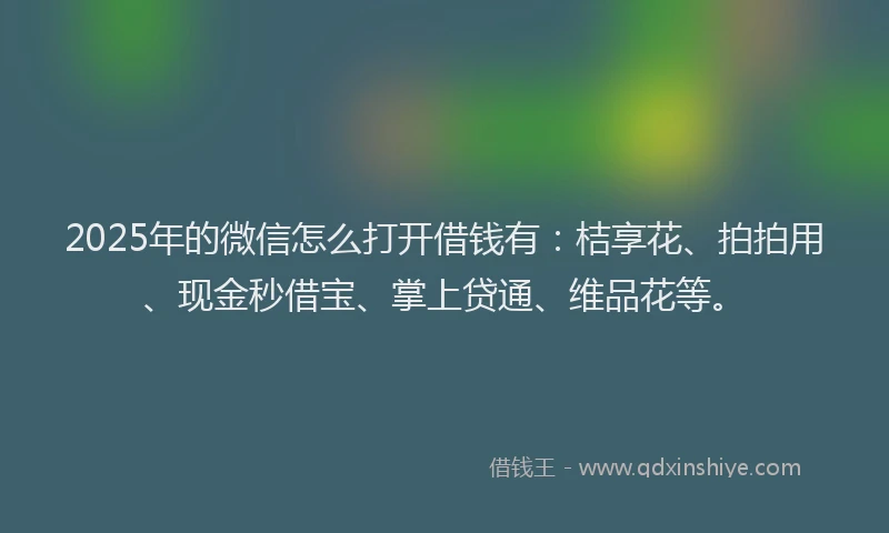 2025年的微信怎么打开借钱有：桔享花、拍拍用、现金秒借宝、掌上贷通、维品花等。