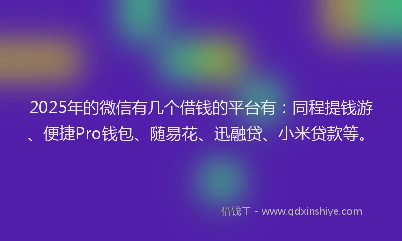 2025年的微信有几个借钱的平台有：同程提钱游、便捷Pro钱包、随易花、迅融贷、小米贷款等。