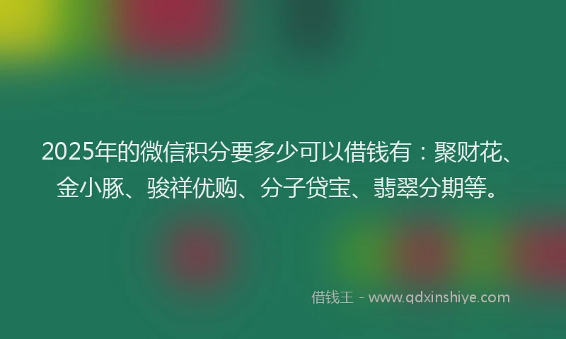 2025年的微信积分要多少可以借钱有：聚财花、金小豚、骏祥优购、分子贷宝、翡翠分期等。