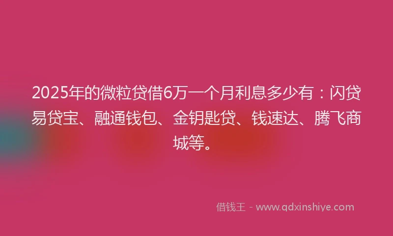 2025年的微粒贷借6万一个月利息多少有：闪贷易贷宝、融通钱包、金钥匙贷、钱速达、腾飞商城等。