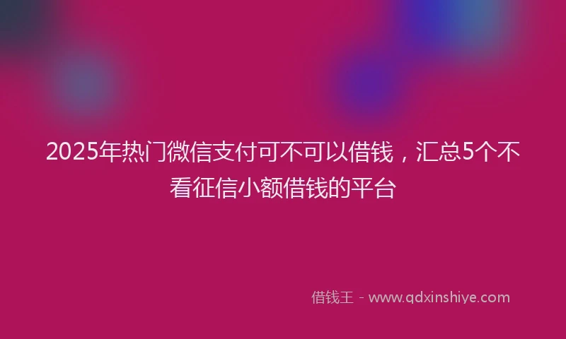 2025年热门微信支付可不可以借钱，汇总5个不看征信小额借钱的平台