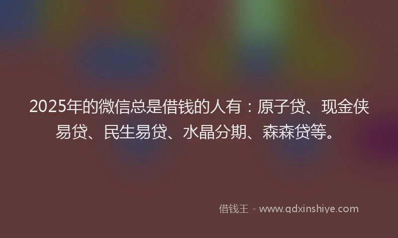 2025年的微信总是借钱的人有：原子贷、现金侠易贷、民生易贷、水晶分期、森森贷等。