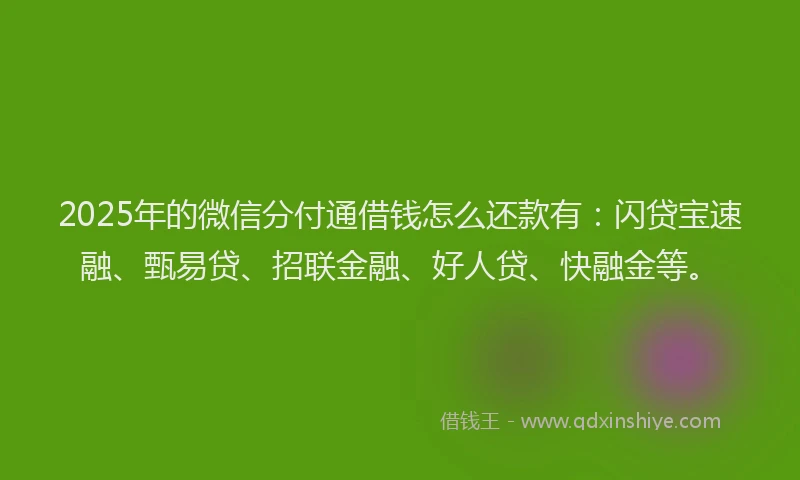 2025年的微信分付通借钱怎么还款有：闪贷宝速融、甄易贷、招联金融、好人贷、快融金等。