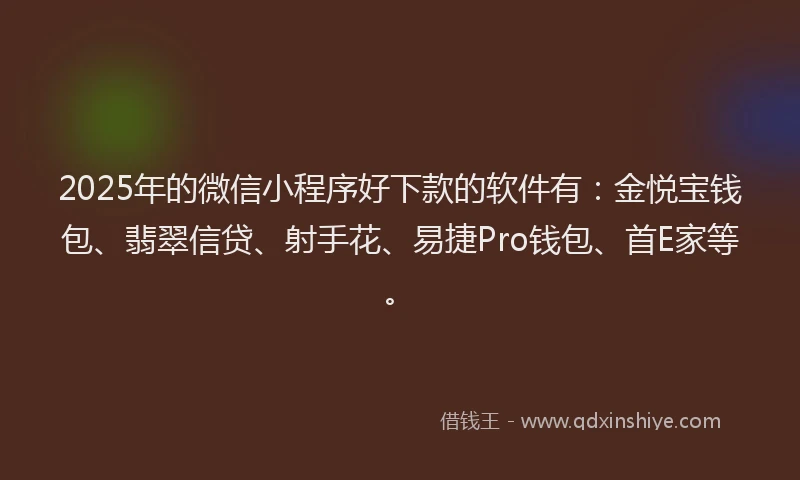 2025年的微信小程序好下款的软件有：金悦宝钱包、翡翠信贷、射手花、易捷Pro钱包、首E家等。