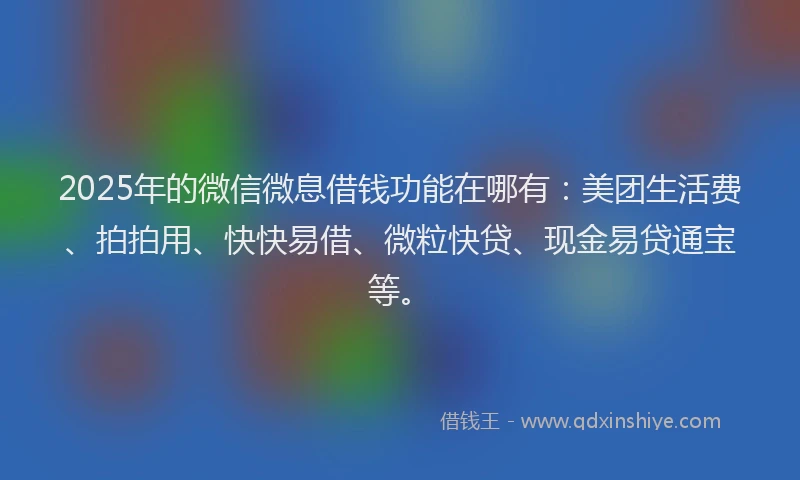 2025年的微信微息借钱功能在哪有：美团生活费、拍拍用、快快易借、微粒快贷、现金易贷通宝等。
