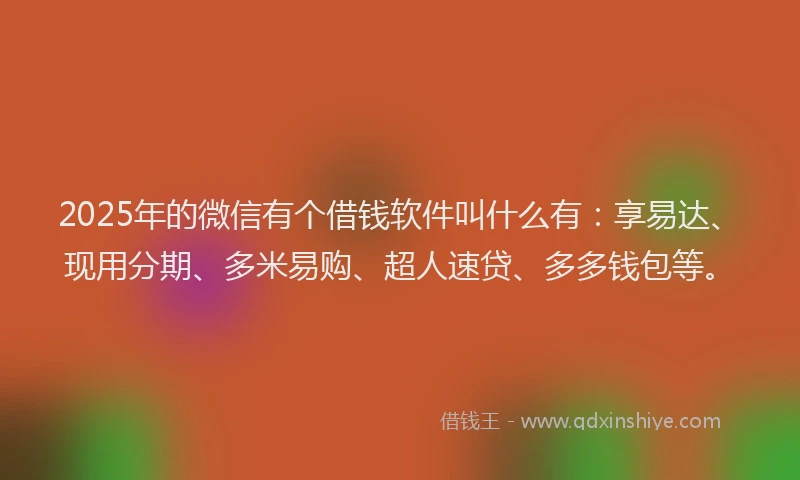 2025年的微信有个借钱软件叫什么有：享易达、现用分期、多米易购、超人速贷、多多钱包等。