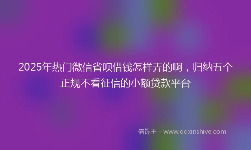 2025年热门微信省呗借钱怎样弄的啊，归纳五个正规不看征信的小额贷款平台