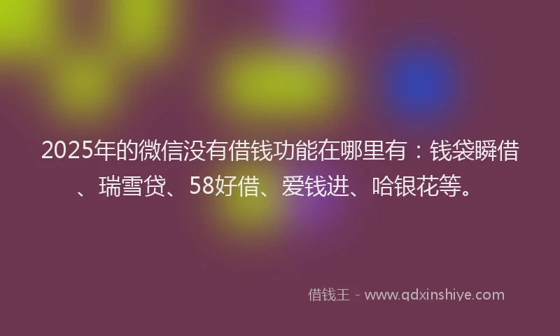 2025年的微信没有借钱功能在哪里有:钱袋瞬借、瑞雪贷、58好借、爱钱进、哈银花等。
