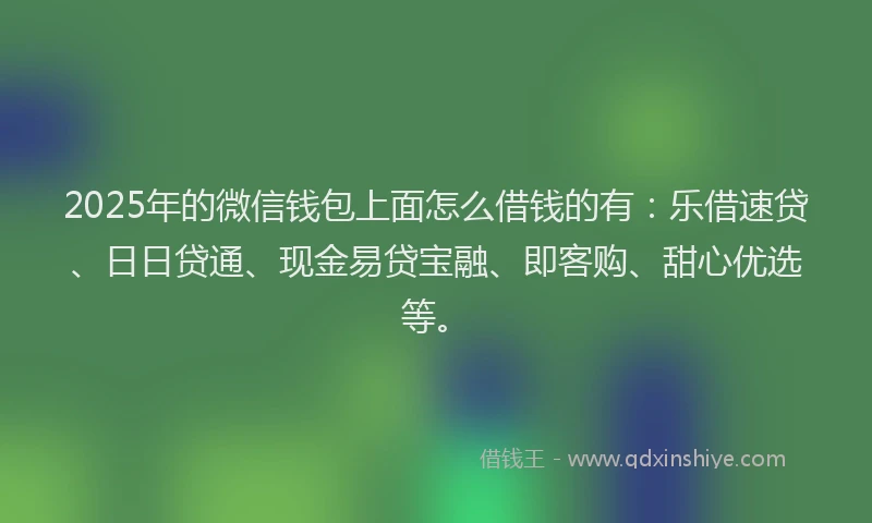 2025年的微信钱包上面怎么借钱的有：乐借速贷、日日贷通、现金易贷宝融、即客购、甜心优选等。
