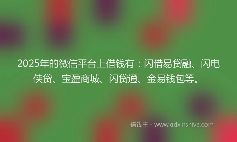 2025年的微信平台上借钱有：闪借易贷融、闪电侠贷、宝盈商城、闪贷通、金易钱包等。