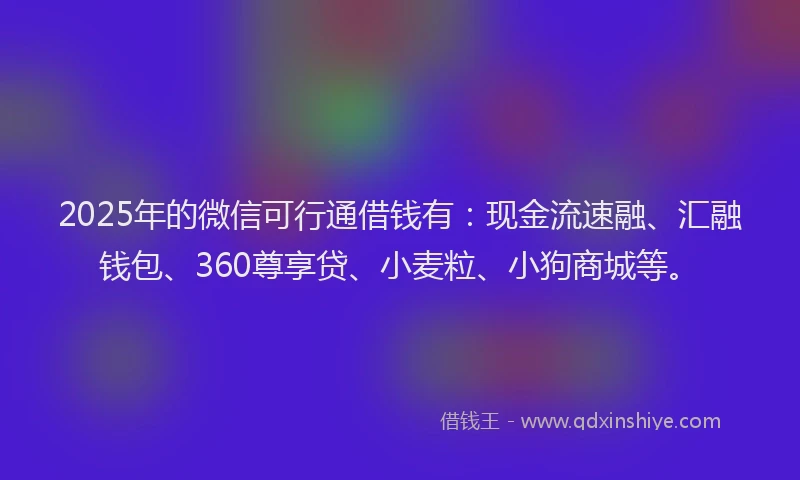 2025年的微信可行通借钱有：现金流速融、汇融钱包、360尊享贷、小麦粒、小狗商城等。