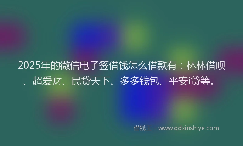 2025年的微信电子签借钱怎么借款有：林林借呗、超爱财、民贷天下、多多钱包、平安i贷等。