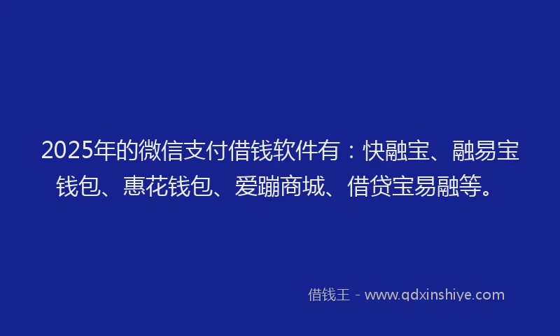 2025年的微信支付借钱软件有：快融宝、融易宝钱包、惠花钱包、爱蹦商城、借贷宝易融等。