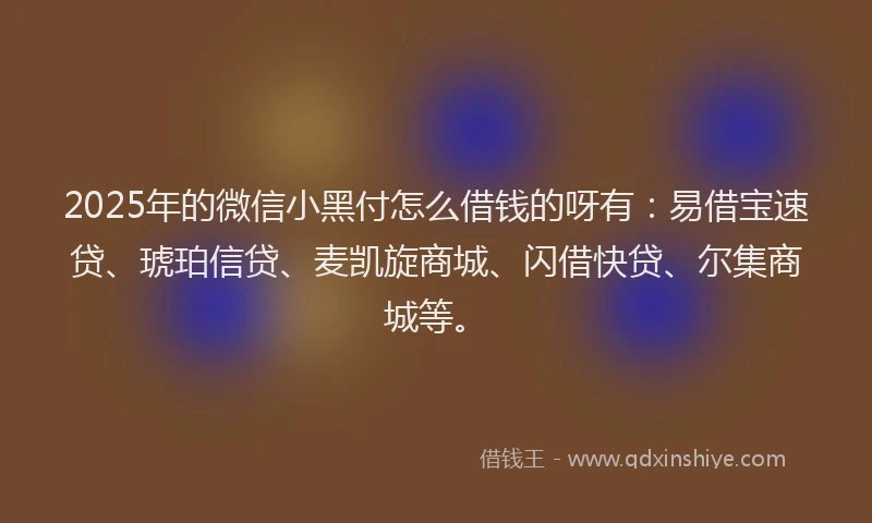 2025年的微信小黑付怎么借钱的呀有：易借宝速贷、琥珀信贷、麦凯旋商城、闪借快贷、尔集商城等。