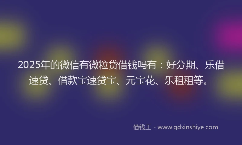 2025年的微信有微粒贷借钱吗有：好分期、乐借速贷、借款宝速贷宝、元宝花、乐租租等。