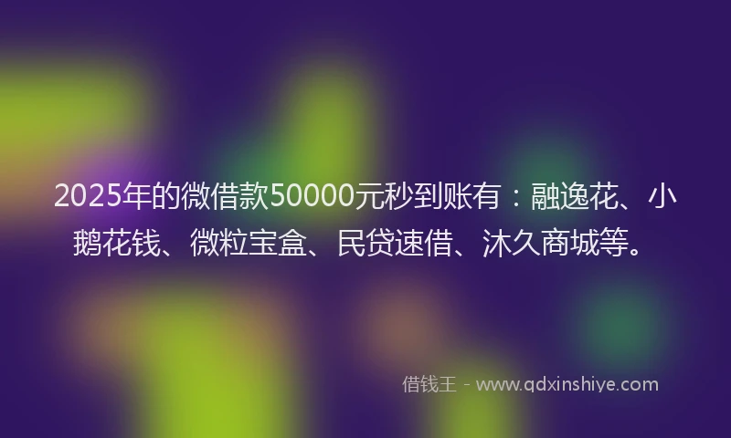 2025年的微借款50000元秒到账有：融逸花、小鹅花钱、微粒宝盒、民贷速借、沐久商城等。