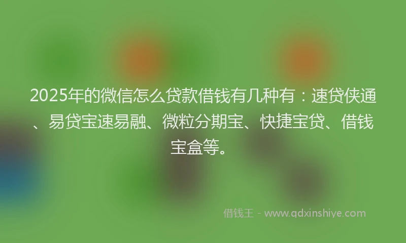 2025年的微信怎么贷款借钱有几种有：速贷侠通、易贷宝速易融、微粒分期宝、快捷宝贷、借钱宝盒等。