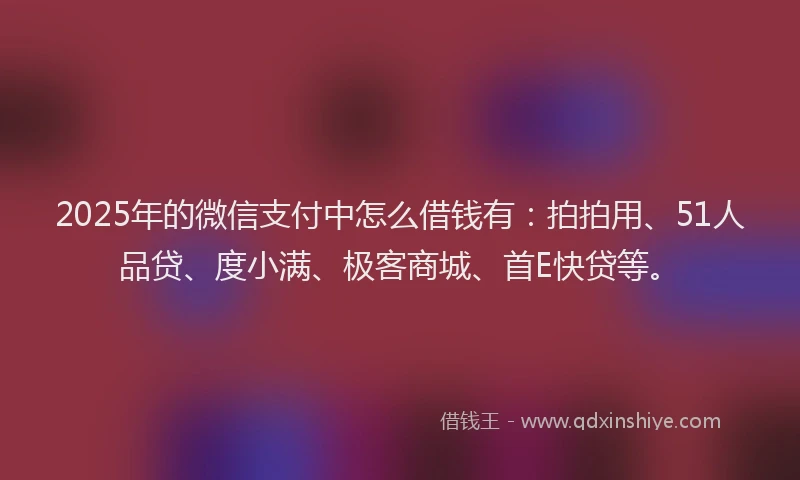 2025年的微信支付中怎么借钱有：拍拍用、51人品贷、度小满、极客商城、首E快贷等。