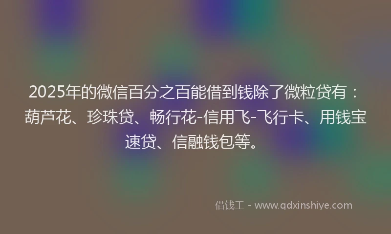 2025年的微信百分之百能借到钱除了微粒贷有:葫芦花、珍珠贷、畅行花-信用飞-飞行卡、用钱宝速贷、信融钱包等。
