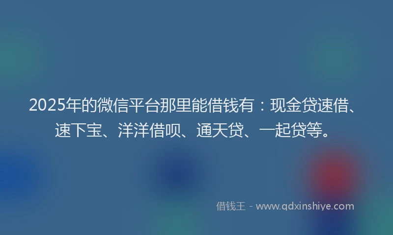 2025年的微信平台那里能借钱有：现金贷速借、速下宝、洋洋借呗、通天贷、一起贷等。