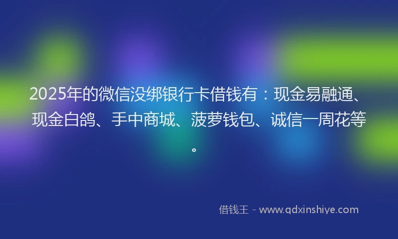 2025年的微信没绑银行卡借钱有：现金易融通、现金白鸽、手中商城、菠萝钱包、诚信一周花等。