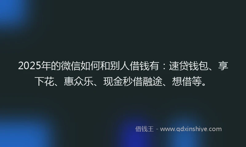 2025年的微信如何和别人借钱有：速贷钱包、享下花、惠众乐、现金秒借融途、想借等。
