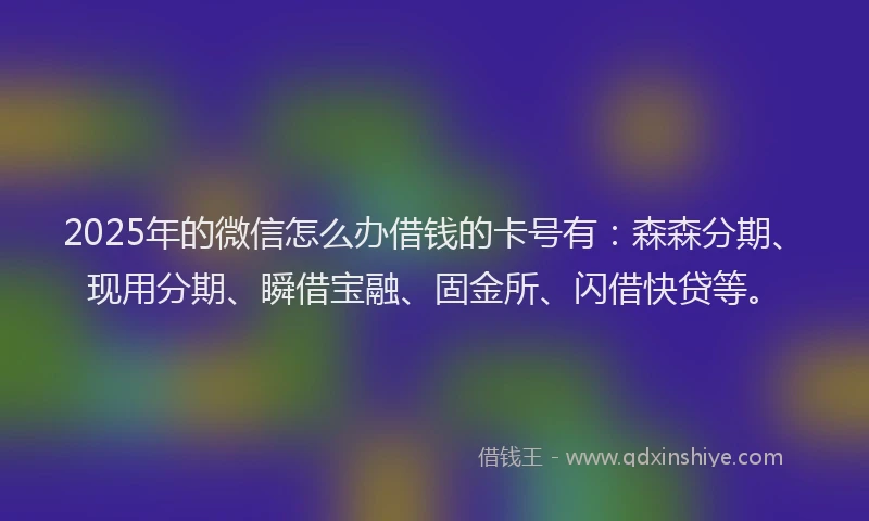 2025年的微信怎么办借钱的卡号有：森森分期、现用分期、瞬借宝融、固金所、闪借快贷等。