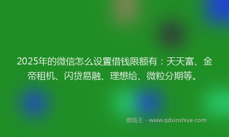 2025年的微信怎么设置借钱限额有：天天富、金帝租机、闪贷易融、理想给、微粒分期等。