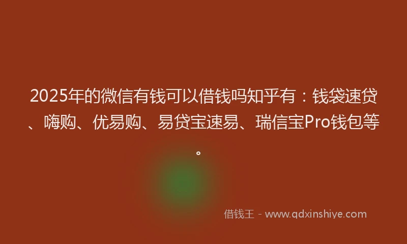2025年的微信有钱可以借钱吗知乎有：钱袋速贷、嗨购、优易购、易贷宝速易、瑞信宝Pro钱包等。