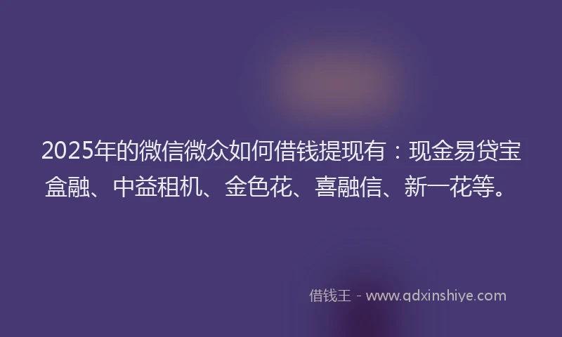 2025年的微信微众如何借钱提现有：现金易贷宝盒融、中益租机、金色花、喜融信、新一花等。