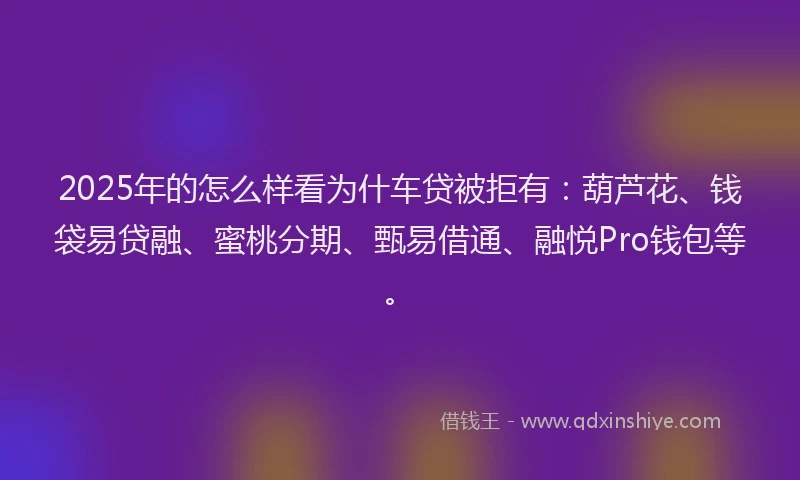2025年的怎么样看为什车贷被拒有：葫芦花、钱袋易贷融、蜜桃分期、甄易借通、融悦Pro钱包等。