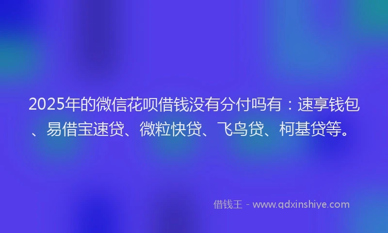 2025年的微信花呗借钱没有分付吗有：速享钱包、易借宝速贷、微粒快贷、飞鸟贷、柯基贷等。