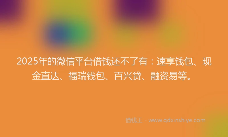 2025年的微信平台借钱还不了有：速享钱包、现金直达、福瑞钱包、百兴贷、融资易等。